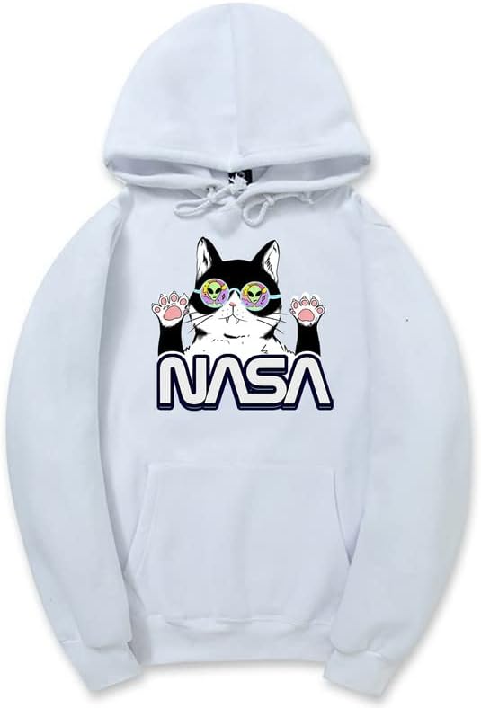 CORIRESHA Cat Lover Linda sudadera con capucha informal de manga larga con cordón y acogedora sudadera de la NASA para adolescentes