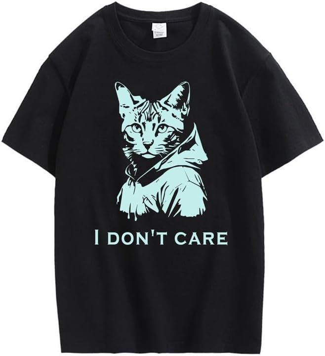 CORIRESHA Camiseta unisex de algodón con estampado de gato, cuello redondo, manga corta, informal, con letras