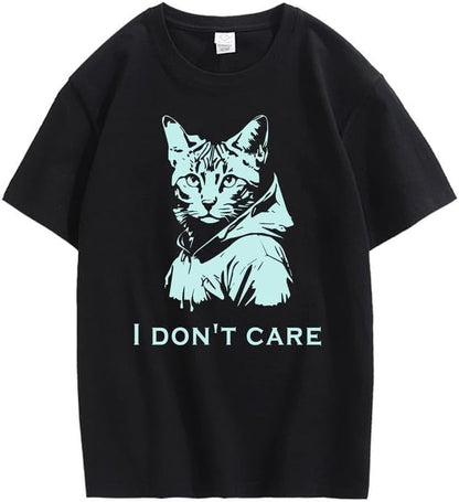 CORIRESHA Camiseta unisex de algodón con estampado de gato, cuello redondo, manga corta, informal, con letras