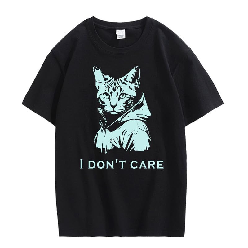 CORIRESHA Camiseta unisex de algodón con estampado de gato, cuello redondo, manga corta, informal, con letras