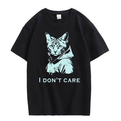 CORIRESHA Camiseta unisex de algodón con estampado de gato, cuello redondo, manga corta, informal, con letras
