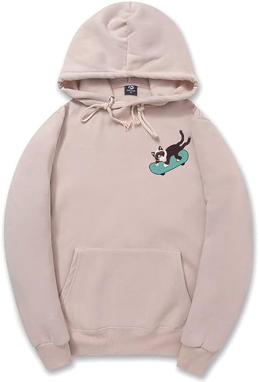 CORIRESHA Sudadera con capucha de manga larga con cordón y diseño de gato monopatín para jóvenes