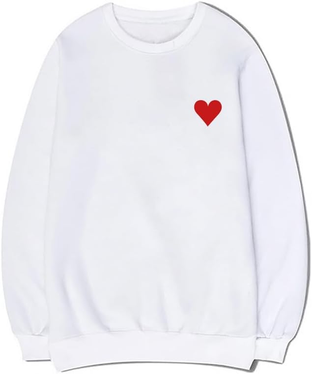 CORIRESHA Red Heart Sweatshirt Crewneck Long Sleeve Cotton Valentine's Day Pullover