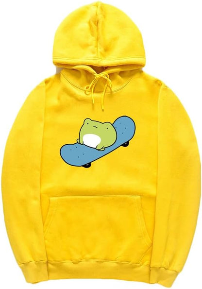 CORIRESHA Sudadera básica con capucha de rana para mujer, manga larga, bolsillo canguro, monopatín
