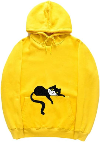 CORIRESHA Unisex Cute Lazy Cat Hoodie Long Sleeve Drawstring Pocket Cotton Sweatshirt