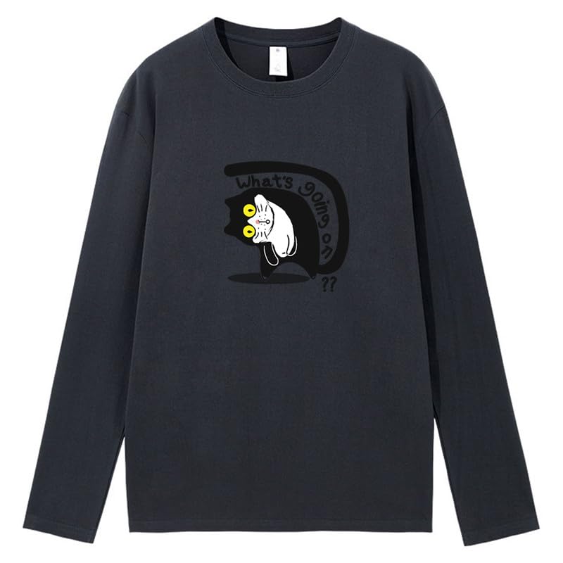 CORIRESHA Unisex Cat T-Shirt Crew Neck Long Sleeve Cotton Basic Cute Top