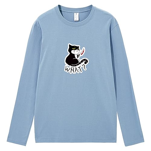 CORIRESHA Camiseta unisex de manga larga de algodón con diseño de gato divertido con cuchillo de sangre