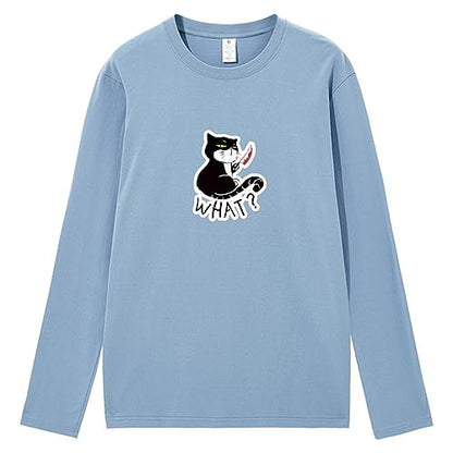 CORIRESHA Camiseta unisex de manga larga de algodón con diseño de gato divertido con cuchillo de sangre