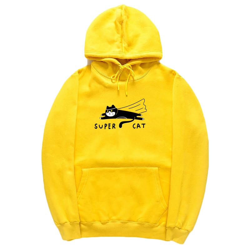CORIRESHA Funny Running Cat Hoodie Long Sleeve Drawstring Kangaroo Pocket Letter Sweatshirt