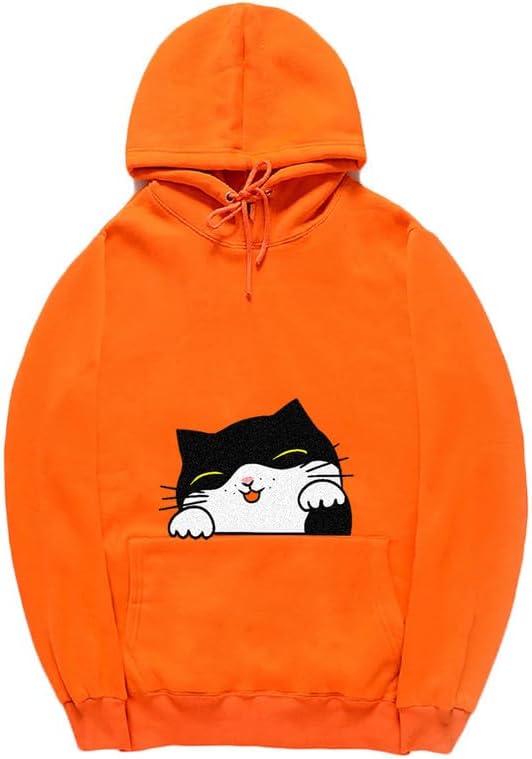 CORIRESHA Teen Cute Cat Hoodie Drawstring Long Sleeve Pocket Cotton Sweatshirt