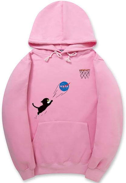 CORIRESHA Teen Cute Cat Hoodie Long Sleeve Drawstring Cotton Casual NASA Sweatshirt