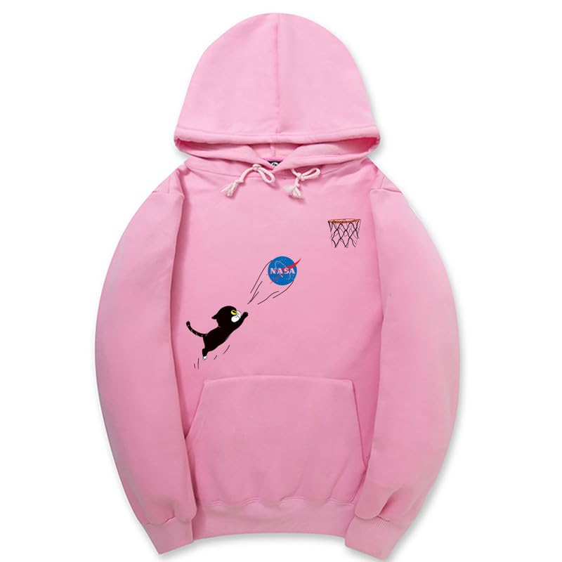 CORIRESHA Adolescente Lindo Gato Sudadera con capucha Manga Larga Cordón Algodón Casual NASA Sudadera