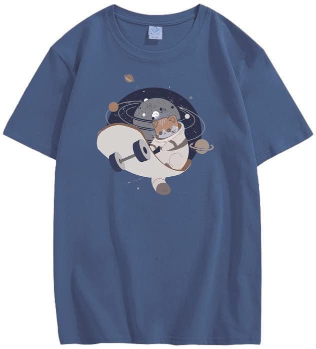 CORIRESHA Camiseta holgada de manga corta con cuello redondo y monopatín de gato lindo para adolescente