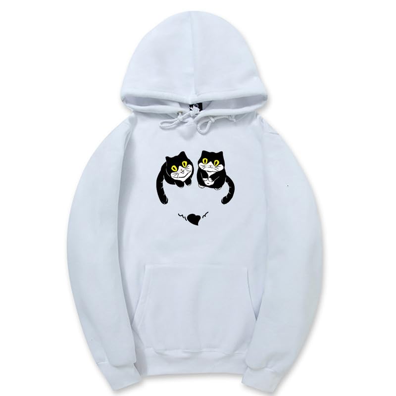 CORIRESHA Teen Cute Cat Hoodie Long Sleeve Drawstring Kangaroo Pocket Heart Sweatshirt