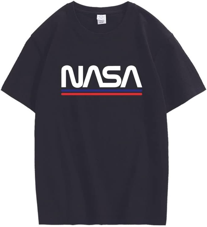 CORIRESHA Teen NASA Letter Print Casual Crew Neck Short Sleeve Basic Cotton T-Shirt