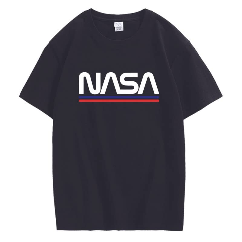 CORIRESHA Teen NASA Letter Print Casual Crew Neck Short Sleeve Basic Cotton T-Shirt