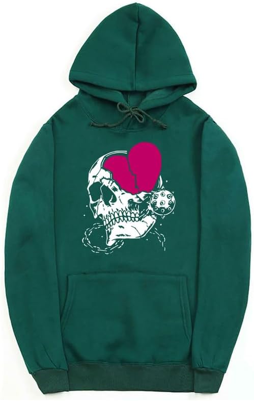 CORIRESHA - Sudadera con capucha para mujer, diseño de corazón, manga larga, con cordón, informal, básica, con diseño de calavera