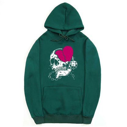 CORIRESHA - Sudadera con capucha para mujer, diseño de corazón, manga larga, con cordón, informal, básica, con diseño de calavera