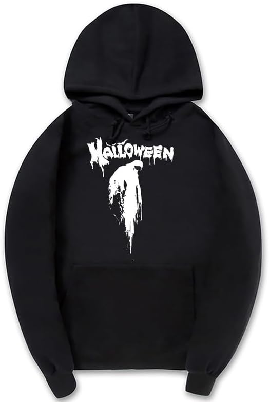 CORIRESHA Sudadera con capucha unisex con estampado de sangre informal de manga larga con cordón para Halloween