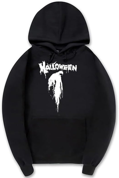 CORIRESHA Sudadera con capucha unisex con estampado de sangre informal de manga larga con cordón para Halloween