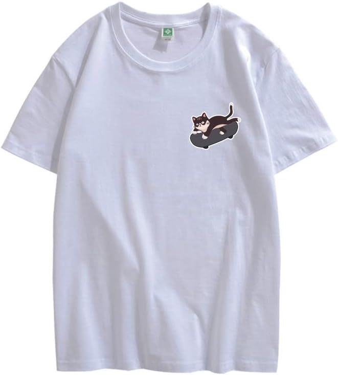 CORIRESHA Teen Cute Skateboard Cat Print Summer Short Sleeve Funny T-Shirts