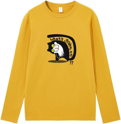 CORIRESHA Unisex Cat T-Shirt Crew Neck Long Sleeve Cotton Basic Cute Top