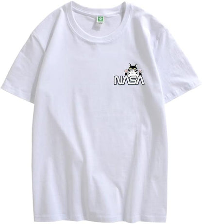 CORIRESHA Camiseta unisex de la NASA casual verano cuello redondo manga corta lindo gato Top