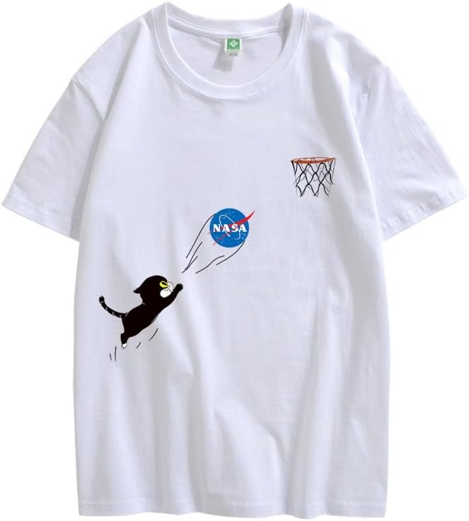 CORIRESHA Adolescente Lindo Gato Cuello Redondo Manga Corta Verano Casual Básico NASA Camiseta