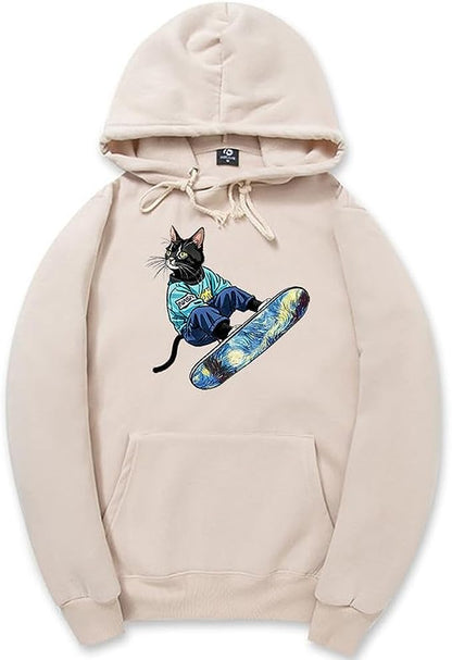 CORIRESHA Sudadera unisex con capucha para gato, informal, de manga larga, con cordón, básica, para monopatín