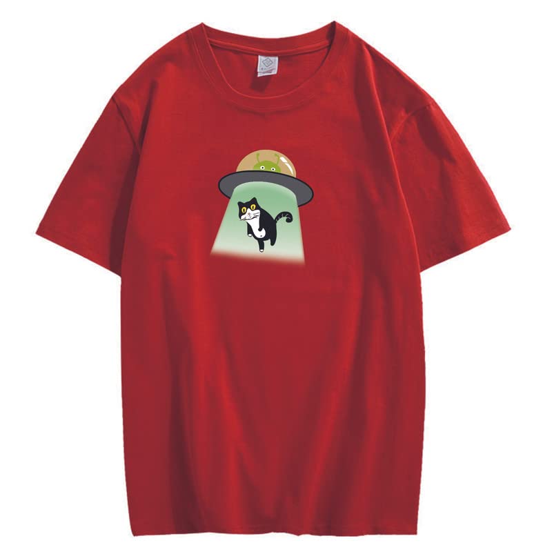 CORIRESHA Alien nave espacial abducción gato vintage unisex divertido espacio camiseta