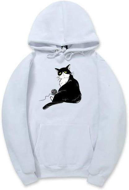 CORIRESHA Halloween Lindo Gato Sudadera con Capucha Manga Larga Cordón Bolsillo Canguro Sudadera Unisex