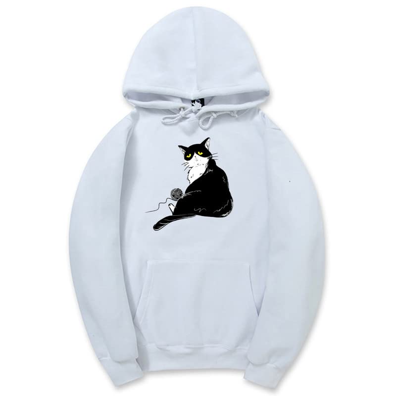 CORIRESHA Halloween Lindo Gato Sudadera con Capucha Manga Larga Cordón Bolsillo Canguro Sudadera Unisex