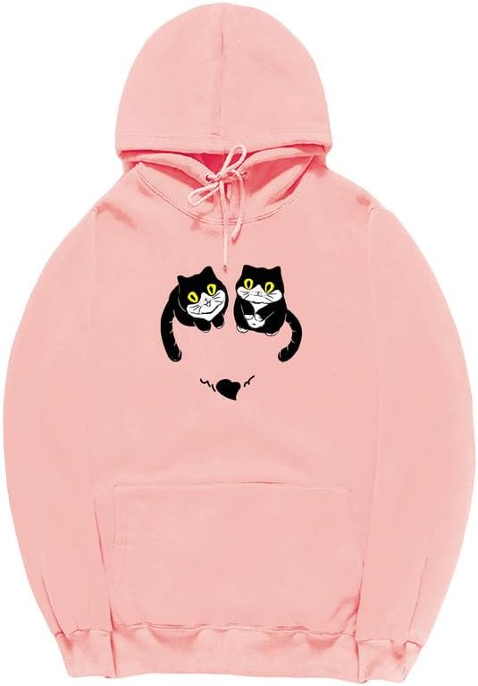 CORIRESHA Teen Cute Cat Hoodie Long Sleeve Drawstring Kangaroo Pocket Heart Sweatshirt