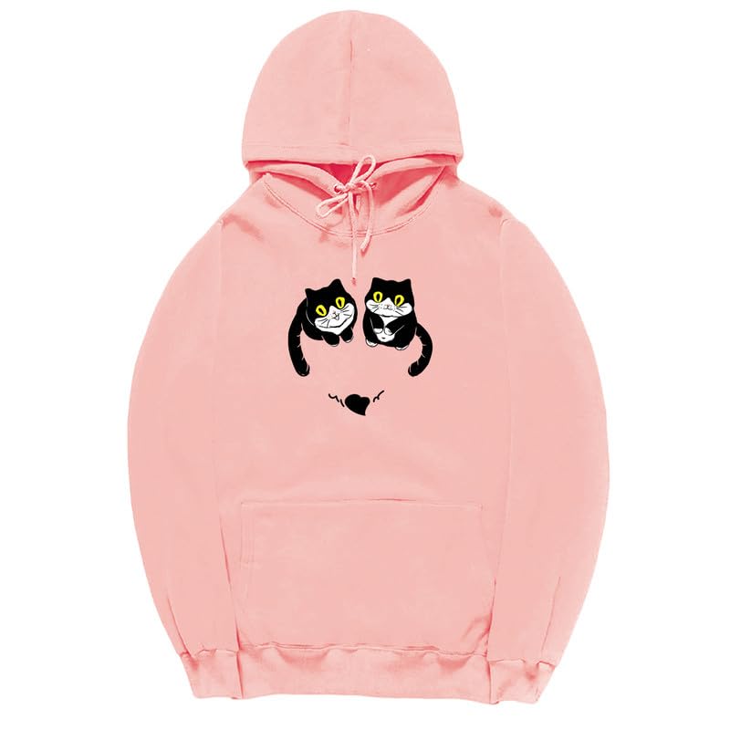 CORIRESHA Teen Cute Cat Hoodie Long Sleeve Drawstring Kangaroo Pocket Heart Sweatshirt