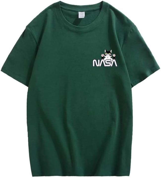 CORIRESHA Camiseta unisex de la NASA casual verano cuello redondo manga corta lindo gato Top