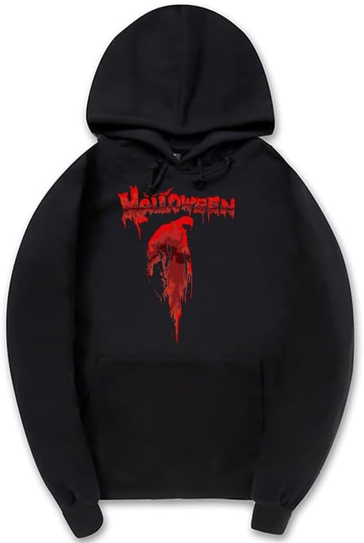 CORIRESHA Sudadera con capucha unisex con estampado de sangre informal de manga larga con cordón para Halloween