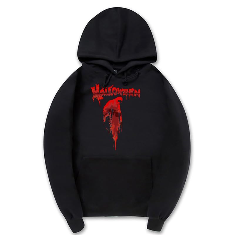 CORIRESHA Sudadera con capucha unisex con estampado de sangre informal de manga larga con cordón para Halloween