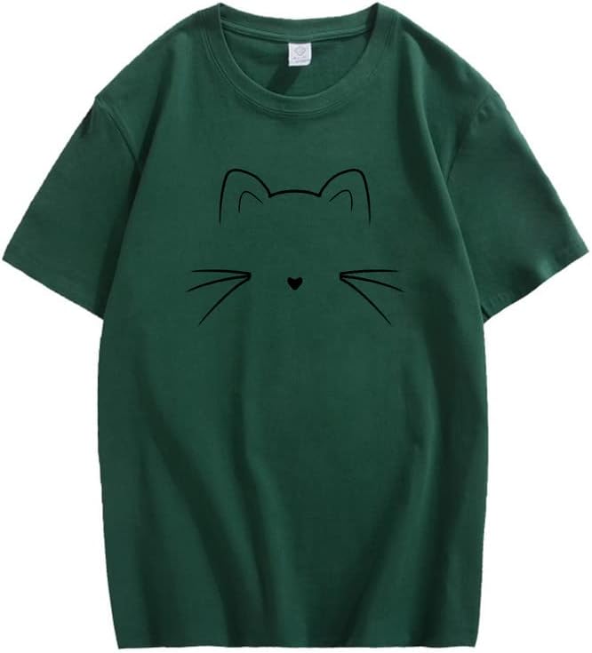 CORIRESHA Camiseta unisex con estampado de cara de gato, cuello redondo, manga corta, camisetas lindas de verano