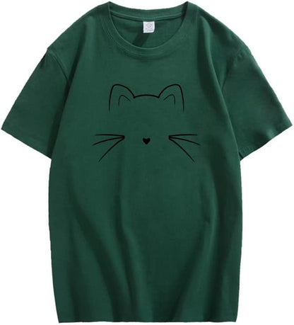 CORIRESHA Camiseta unisex con estampado de cara de gato, cuello redondo, manga corta, camisetas lindas de verano