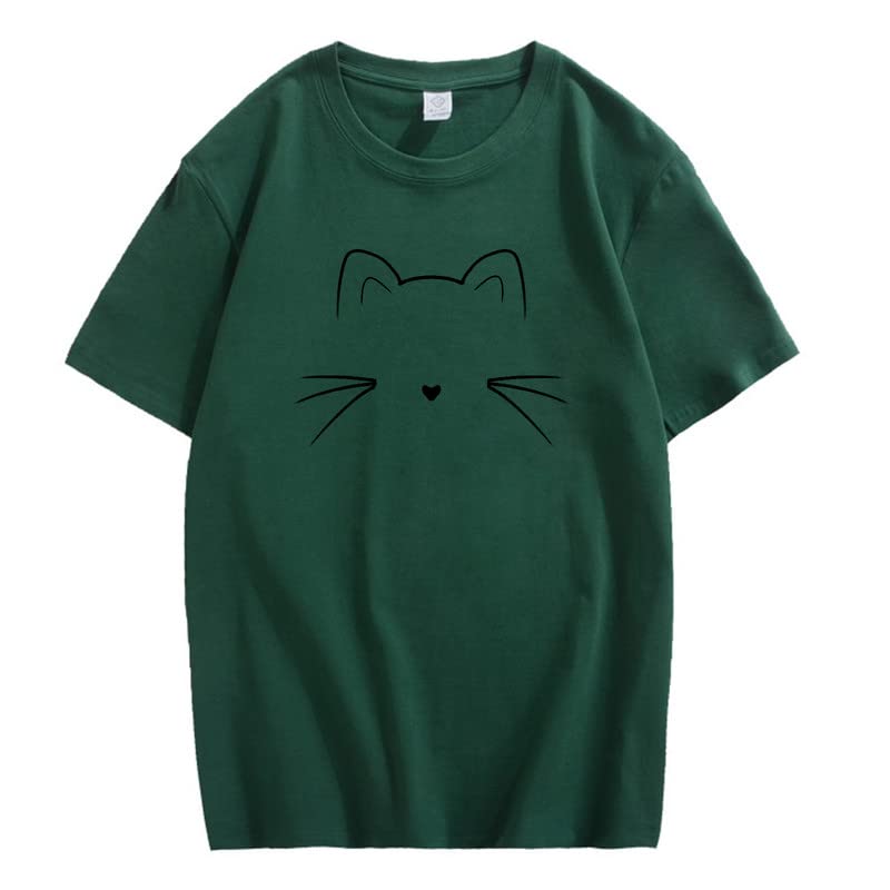 CORIRESHA Camiseta unisex con estampado de cara de gato, cuello redondo, manga corta, camisetas lindas de verano