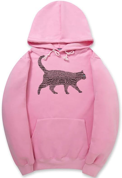 CORIRESHA Spotted Cat Long Sleeve Drawstring Cotton Cute Animal Hoodie Sweatshirt