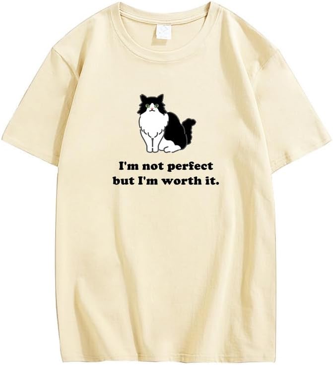 CORIRESHA Camiseta personalizada de algodón suelta casual de manga corta con cuello redondo de gato lindo para mujer