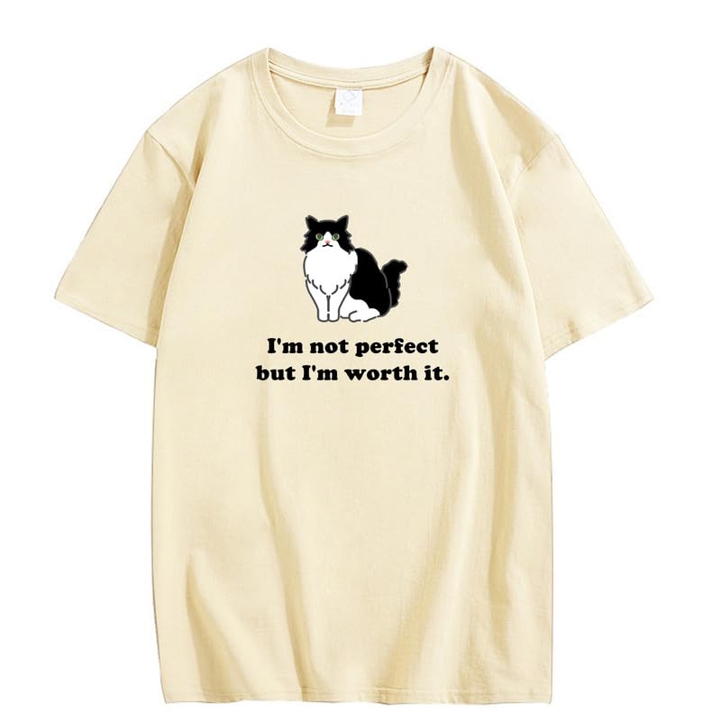 CORIRESHA Camiseta personalizada de algodón suelta casual de manga corta con cuello redondo de gato lindo para mujer