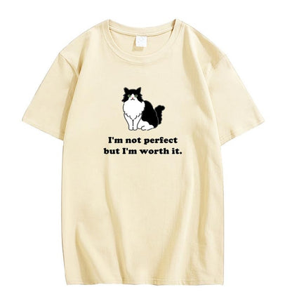 CORIRESHA Camiseta personalizada de algodón suelta casual de manga corta con cuello redondo de gato lindo para mujer