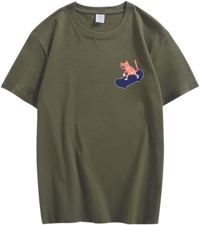 CORIRESHA Camiseta de algodón unisex básica con diseño de gato en monopatín para amantes de los animales