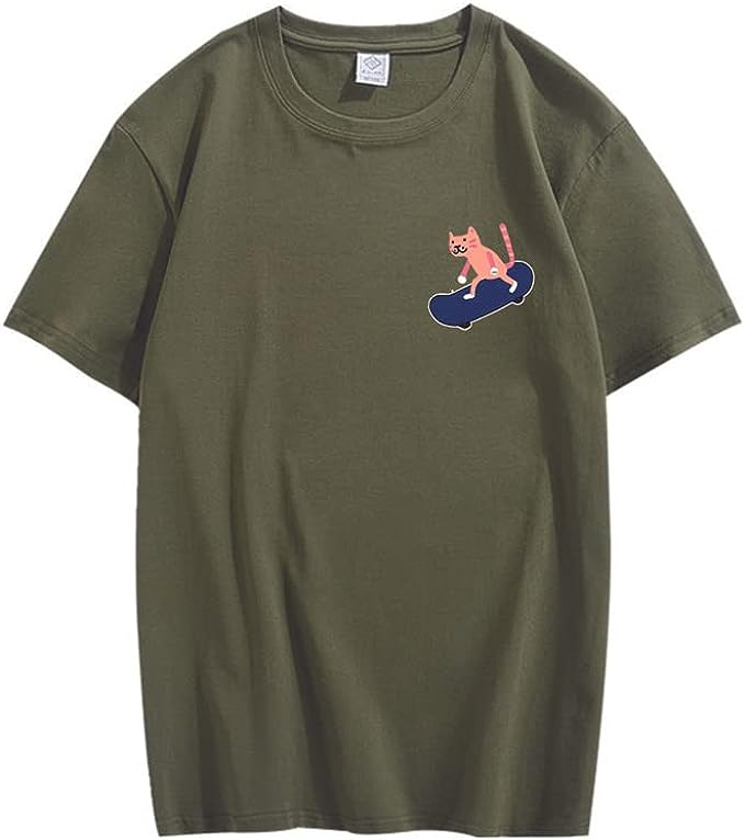 CORIRESHA Camiseta de algodón unisex básica con diseño de gato en monopatín para amantes de los animales