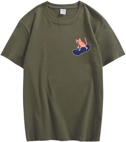 CORIRESHA Camiseta de algodón unisex básica con diseño de gato en monopatín para amantes de los animales