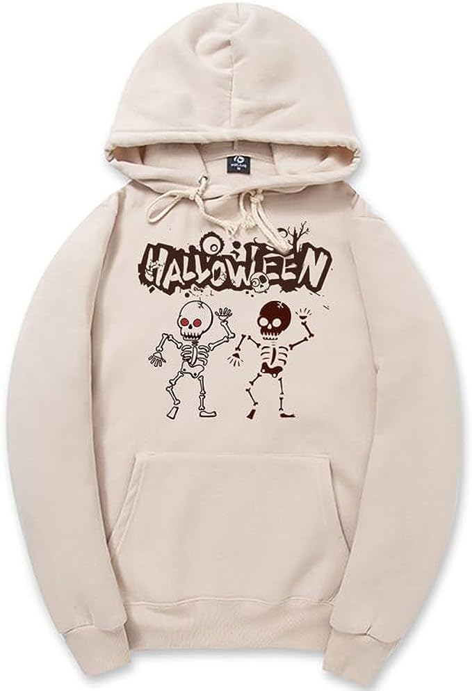 CORIRESHA Teen Halloween Skeleton Hoodie Casual Drawstring Y2K Aesthetic Gothic Sweatshirt