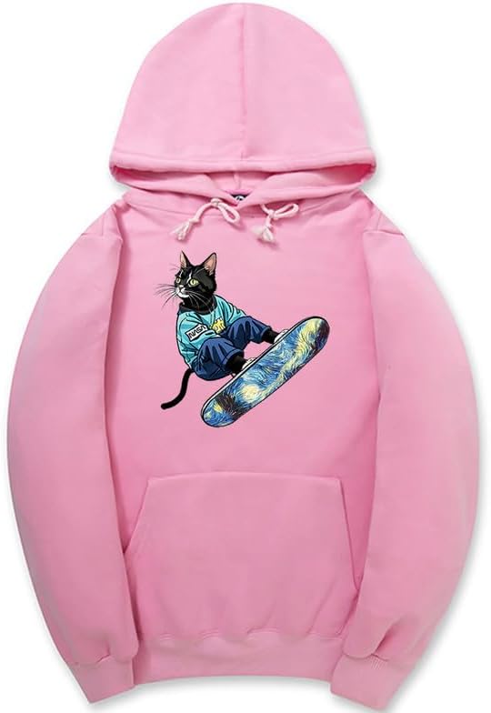 CORIRESHA Sudadera unisex con capucha para gato, informal, de manga larga, con cordón, básica, para monopatín