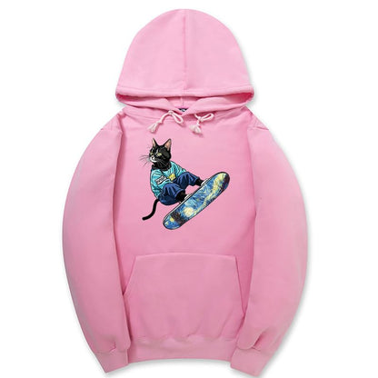 CORIRESHA Sudadera unisex con capucha para gato, informal, de manga larga, con cordón, básica, para monopatín